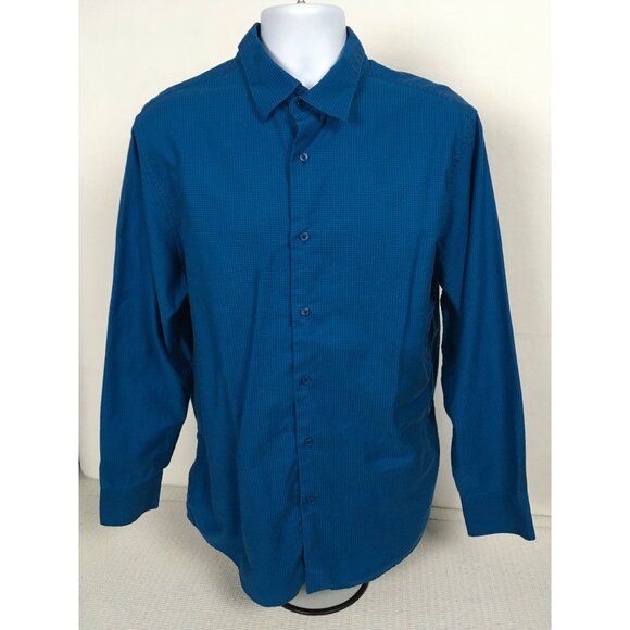 Inc Mens Shirt Size XL Blue w Tiny White Dots Button Up Long Sleeves No Pockets - Picture 6 of 13